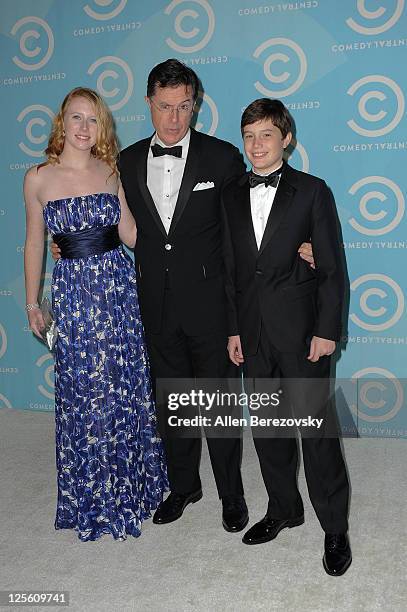 Actor/comedian Stephen Colbert and his children arrive at the 2011 Primetime Emmy Awards Comedy Central Party at The Colony on September 18, 2011 in...