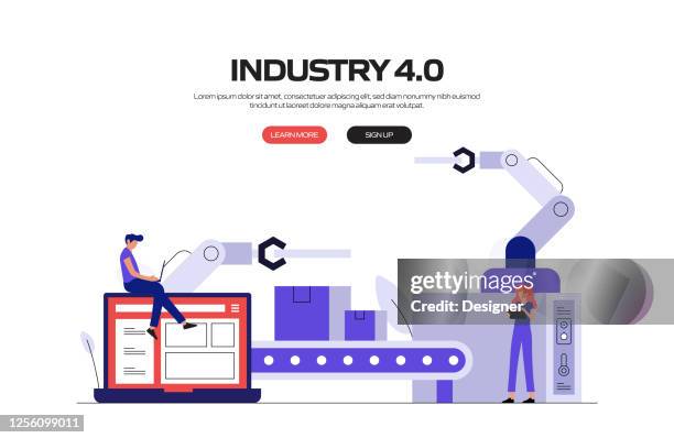 ilustrações de stock, clip art, desenhos animados e ícones de industry 4.0 concept vector illustration for website banner, advertisement and marketing material, online advertising, business presentation etc. - industry 4 0