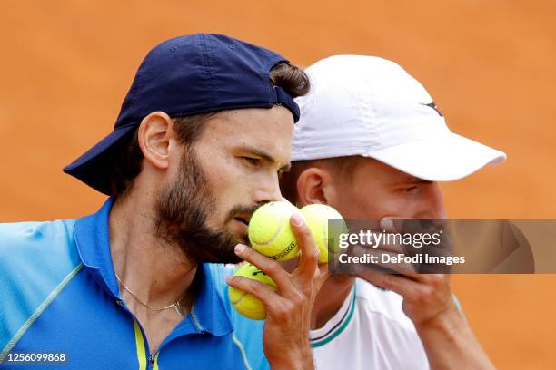 Hugo Nys of Poland talks to Jan Zielinski of Poland during the match between Nys - Zielinski vs Granollers - Zeballos of the Internazionali BNL...