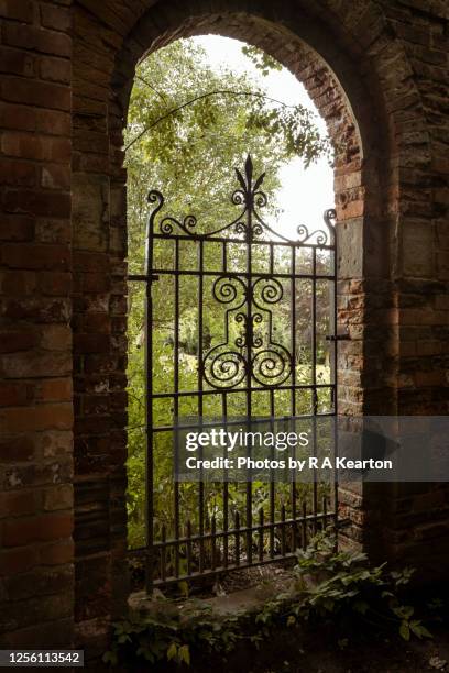 old walled garden gate - formal garden gate stock pictures, royalty-free photos & images