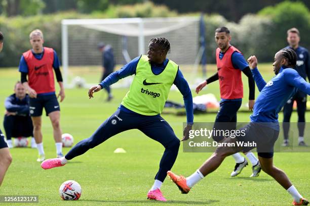 Denis Zakaria of Chelsea during a training session at Chelsea Training Ground on May 19, 2023 in Cobham, England.