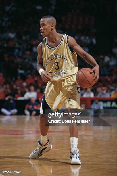 Stephon Marbury, Guard for the Georgia Tech Yellow Jackets during the NCAA Atlantic Coast Conference college basketball game against the University...