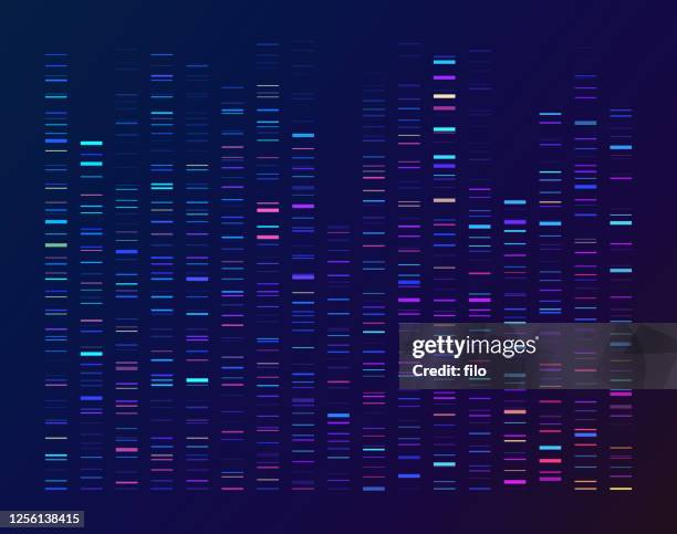 ilustrações, clipart, desenhos animados e ícones de dna sequenciamento de dados processando análise genômica genética - gel sequencial de dna