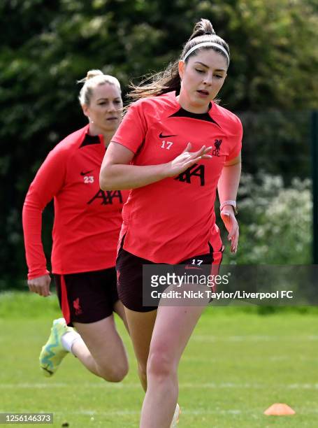 Carla Humphrey of Liverpool FC Women during a training session at Solar Campus on May 19, 2023 in Wallasey, England.
