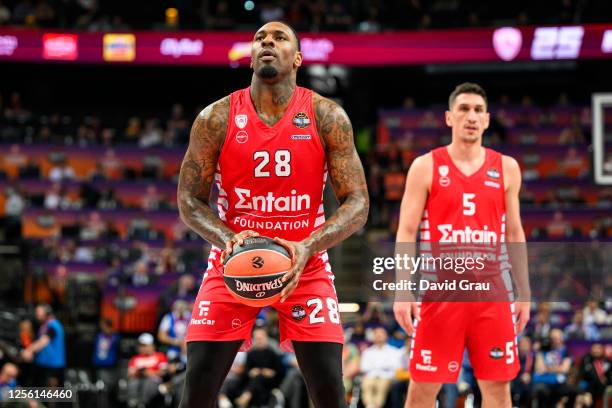 Tarik Black, #28 of Olympiacos Piraeus in action during Turkish Airlines EuroLeague Final Four Kaunas 2023 Semi Final A match between Olympiacos...