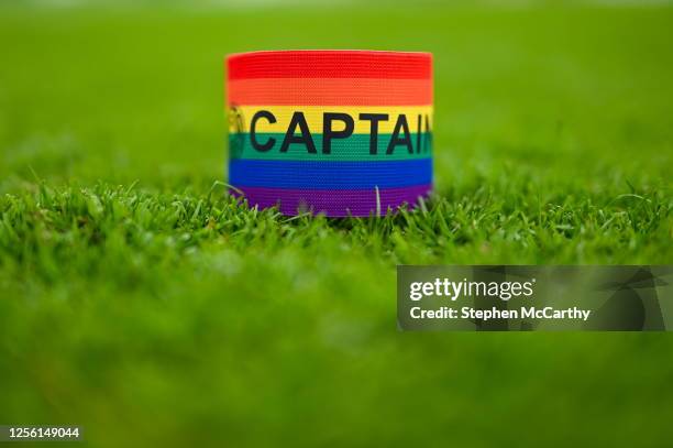 Dublin , Ireland - 19 May 2023; A detailed view of the captain's armband in the rainbow colours, a part of SSE Airtricity's LGBT Ireland Football...