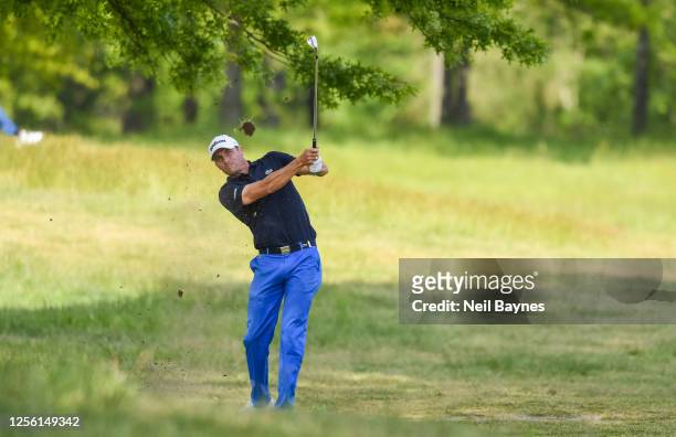 Benjamin Hebert of France looks on after hitting his second shot at the eighteenth hole during Day two of the B-NL Challenge Trophy at Twentsch...