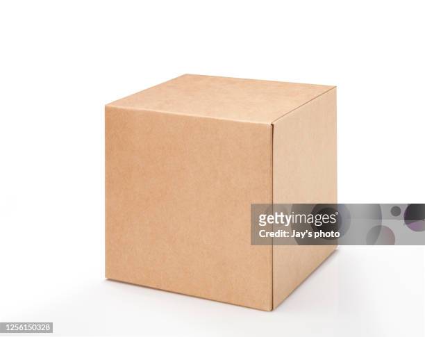 brown paper box on white background. suitable for food, cosmetic or medical packaging. blank cardboard mockup photo. - box mockup stockfoto's en -beelden