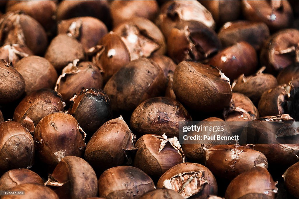 Close up of roast chestnuts
