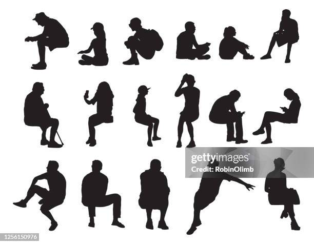 ilustraciones, imágenes clip art, dibujos animados e iconos de stock de people sitting sihouettes - senior men