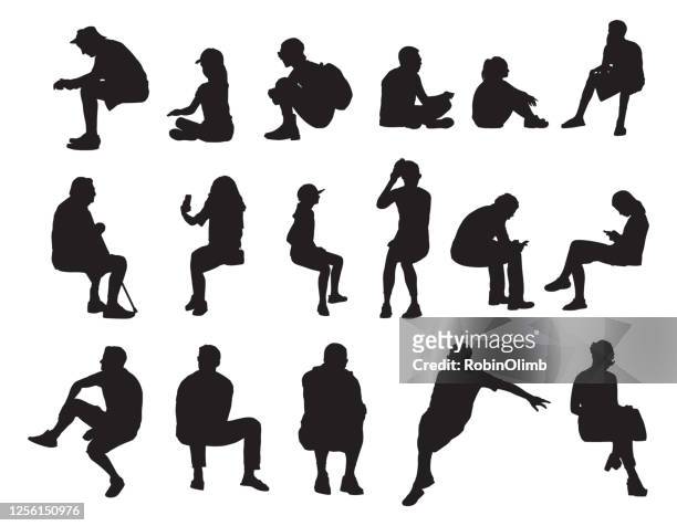 people sitting sihouettes - in silhouette stock illustrations