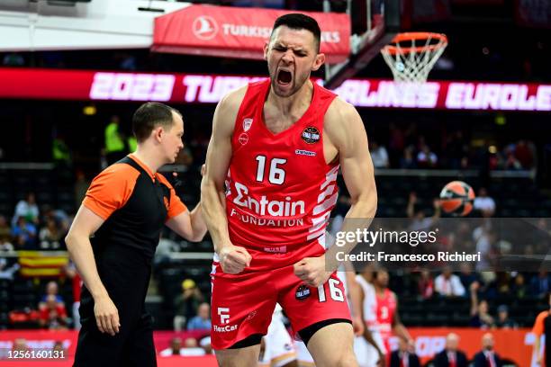 Kostas Papanikolaou, #16 of Olympiacos Piraeus in action during Turkish Airlines EuroLeague Final Four Kaunas 2023 Semi Final A match between...