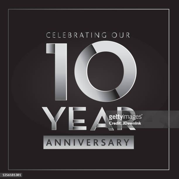 silver 10th anniversary celebration label designs - 10 year anniversary stock illustrations