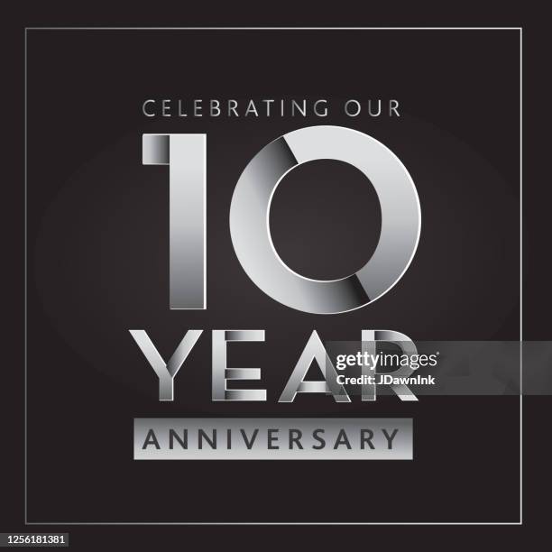 silver 10th anniversary celebration label designs - 10th anniversary celebration stock illustrations