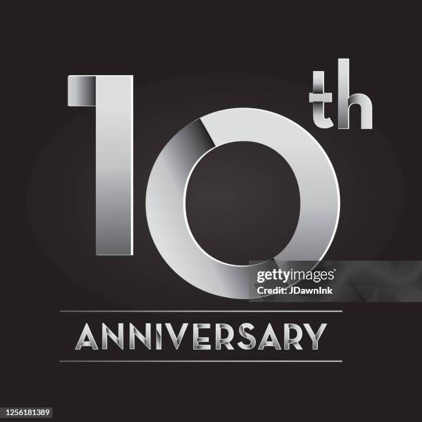 silver 10th anniversary celebration label designs - 10th anniversary stock illustrations