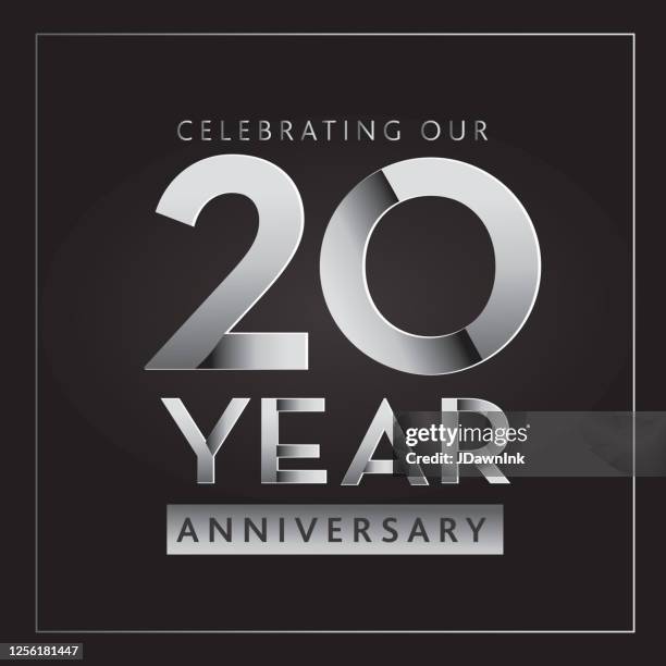 silver 20th anniversary celebration label designs - 20th anniversary celebration stock illustrations