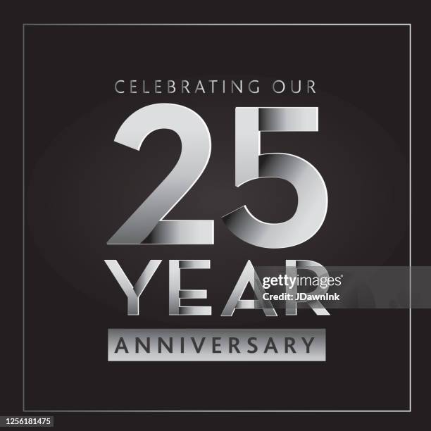 ilustraciones, imágenes clip art, dibujos animados e iconos de stock de diseños de etiquetas de celebración del 25 aniversario de silver - 25° aniversario