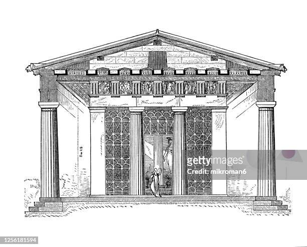 old engraved illustration of doric temples, doric order architecture - doric arches stock pictures, royalty-free photos & images