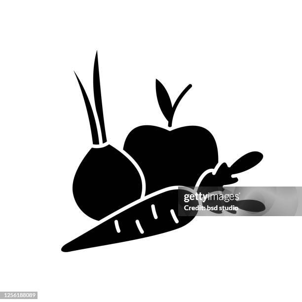 fruits and vegetables black glyph icon - fruits and vegetables isolated stock illustrations