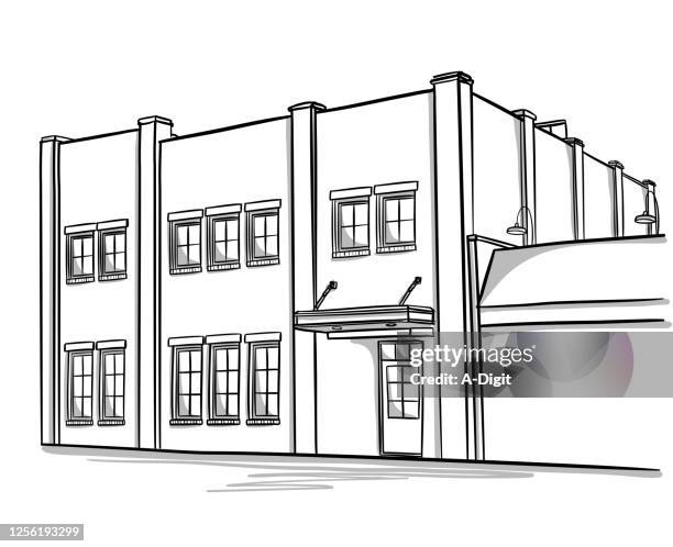 old firehall building - construction bricks stock illustrations