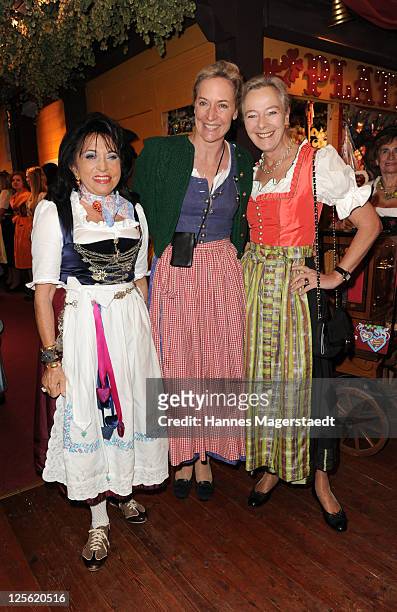 Regina Sixt, Leslie von Wangenheim and Prncess Uschi zu Hohenlohe attend the 'Sixt - Damenwiesn' as part of the Oktoberfest beer festival at...