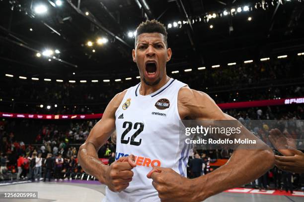 Walter Tavares, #22 of Real Madrid celebrates at the end of Turkish Airlines EuroLeague Final Four Kaunas 2023 Semi Final B match between FC...