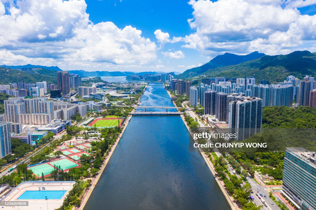Mening van Ingezeten Gebied in Sha Tin, Hong Kong