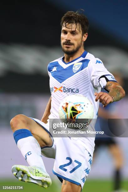 Italian midfielder Daniele Dessena of Brescia Calcio clears the ball during the Serie A match between Atalanta BC and Brescia Calcio at Gewiss...
