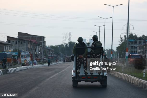 Indian security forces patrolling early morning ahead of G-20 Meeting in Srinagar Jammu and Kashmir, India on 19 May 2023.