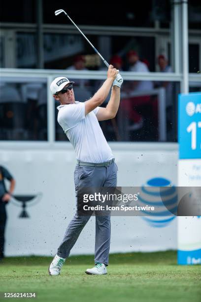 Seamus Power of Ireland tees off on hole 17 during the first round of the AT&T Byron Nelson at TPC Craig Ranch on May 11, 2023 in McKinney, Texas.
