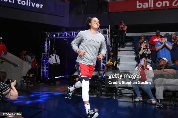 Kristi Toliver of the Washington Mystics is introduced before the game against the New York Liberty on May 19, 2023 at Entertainment & Sports Arena...