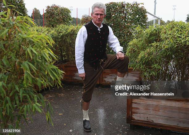 Head coach Jupp Heynckes of FC Bayern Muenchen poses after the Paulaner photocall at Bayern Muenchen`s trainings ground Saebener Strasse on September...