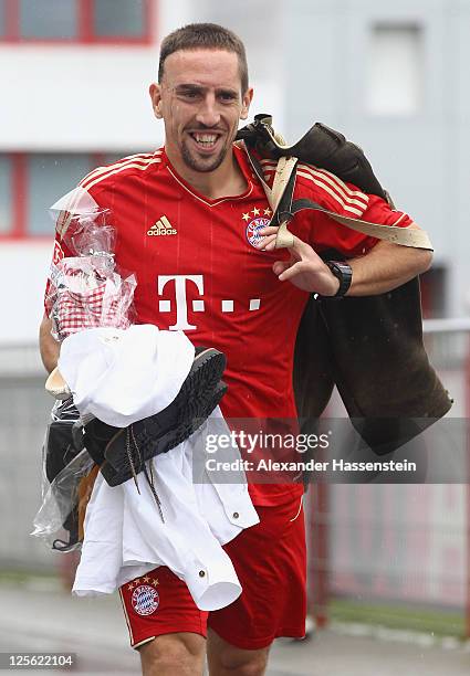 Franck Ribery of FC Bayern Muenchen walks away after the Paulaner photocall at Bayern Muenchen's trainings ground Saebener Strasse on September 19,...