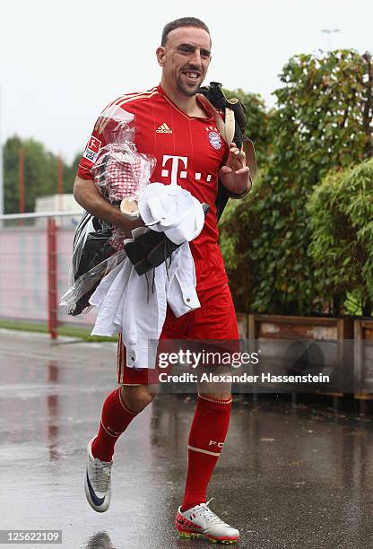 Franck Ribery of FC Bayern Muenchen walks away after the Paulaner photocall at Bayern Muenchen's trainings ground Saebener Strasse on September 19,...