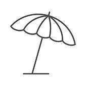 Beach umbrella thin line icon, summer concept, parasol sign on white background, sun umbrella icon in outline style for mobile concept and web design. Vector graphics.