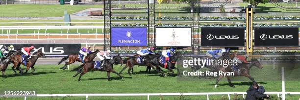 Jenny Jerome ridden by Laura Lafferty wins the Living Legends Plate at Flemington Racecourse on May 20, 2023 in Flemington, Australia.