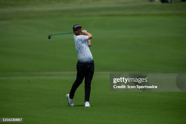 Taylor Bibbs of United States second shot on hole 18 during the second round of the AT&T Byron Nelson at TPC Craig Ranch on May 12, 2023 in McKinney,...