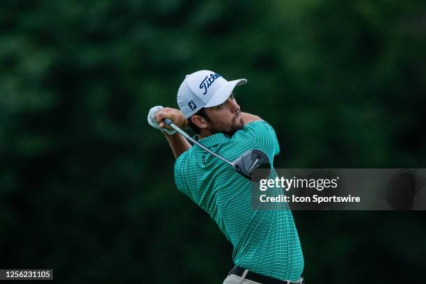 Davis Riley of United States tees off on hole 12 during the second round of the AT&T Byron Nelson at TPC Craig Ranch on May 12, 2023 in McKinney,...