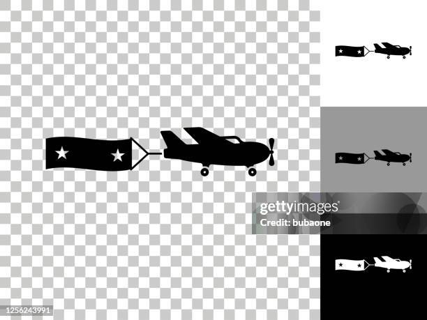 airplane & banner icon on checkerboard transparent background - plane with banner stock illustrations