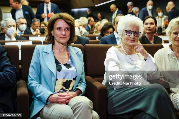 Liliana Segre and Elena Bonetti attend the inauguration of the Library of the Shoah Memorial in Milan on June 15, 2022 in Milan, Italy.
