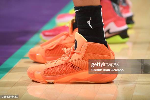 The sneakers worn by Dearica Hamby of the Los Angeles Sparks on May 19, 2023 at Crypto.com Arena in Los Angeles, California. NOTE TO USER: User...