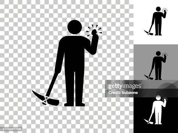 stick figure mining icon on checkerboard transparent background - mining minerals stock illustrations