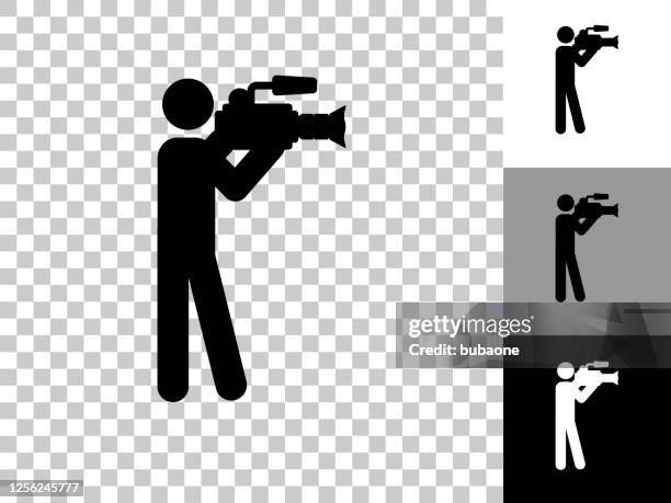 camera man icon on checkerboard transparent background - camera man stock illustrations