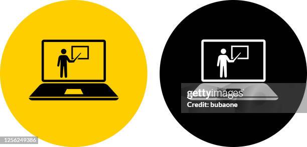 laptop computer with virtual presentation icon - interactive screen presentation stock illustrations