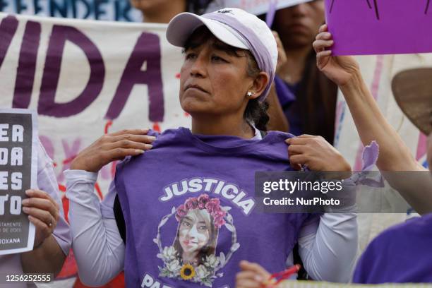 Women protest at the Angel of Independence in Mexico City, on may 19 , on may 19 to demand justice for Roxana Ruiz, an indigenous woman rape victim...