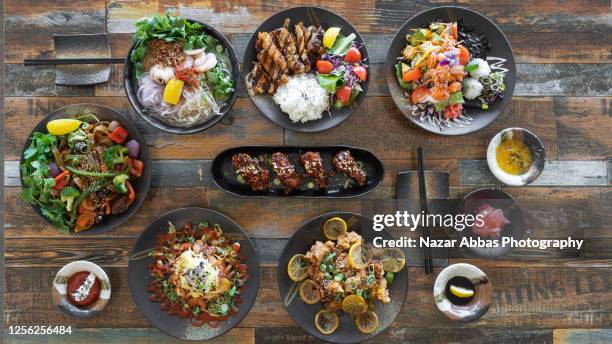 japanese food on table. - korean food stock pictures, royalty-free photos & images