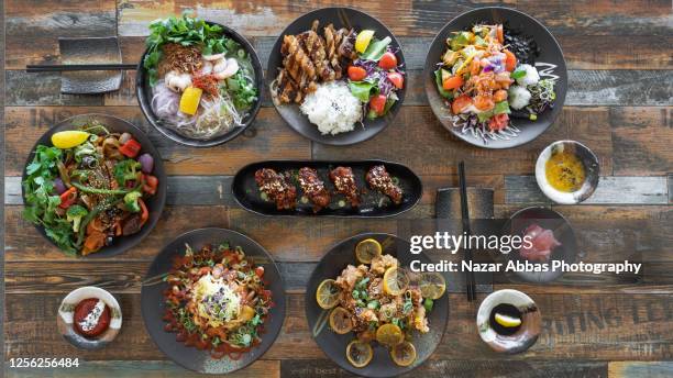 japanese food on table. - auckland food bildbanksfoton och bilder