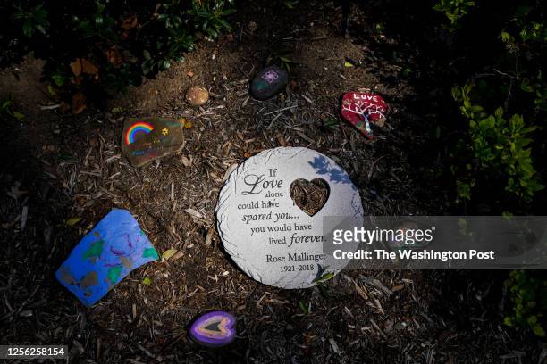 Stones mark the front yard garden that memorializes Rose Mallinger, a 97-year-old killed in the 2018 Tree of Life Synagogue shooting, on April 21 in...