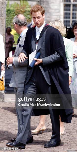 Prince William attends his graduation ceremony at the University of St. Andrews on June 23, 2005 in St Andrews, Scotland. Prince William graduated...