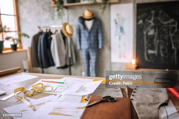 cloth design studio office - fashion studio stock pictures, royalty-free photos & images